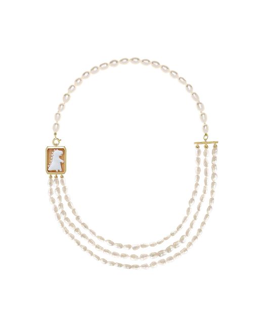 Aliita Metallic Cameo Dino Multi Perla 9K Carnelian Shell Pearls Necklace