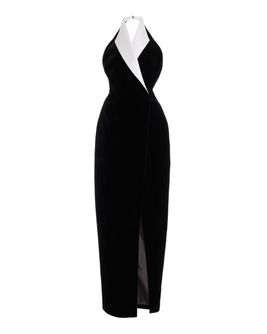 Rasario Black Satin-trimmed Crepe Maxi Wrap Dress
