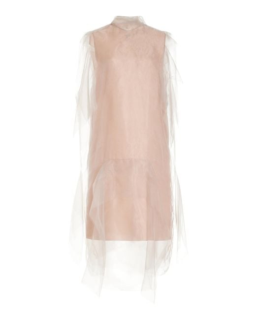 Prada White Haze Silk Chiffon Midi Dress