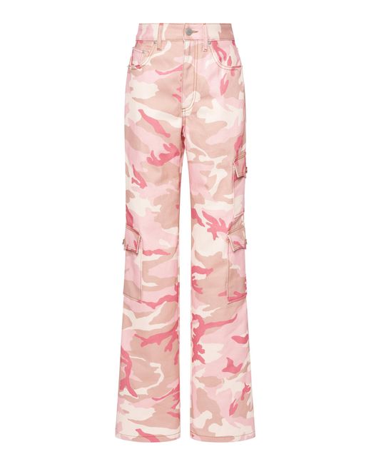 Alessandra Rich Pink Camouflage Gabardine Cargo Pants