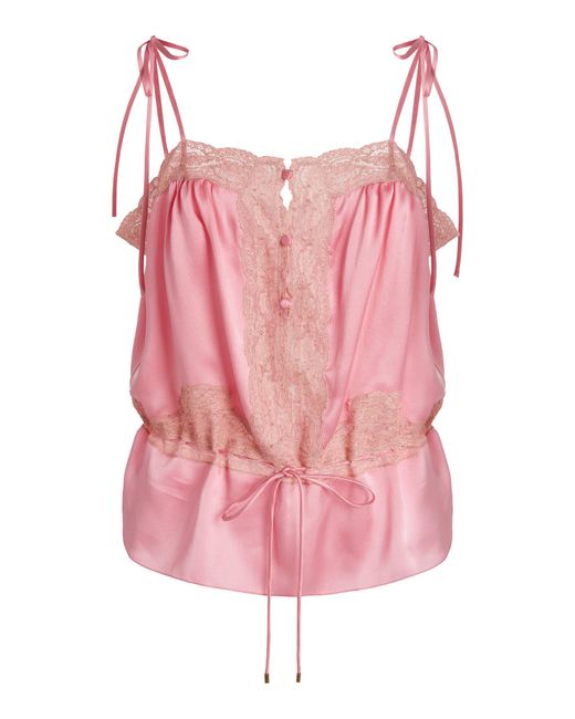 Chloé Pink Lace-Trimmed Silk Satin Top