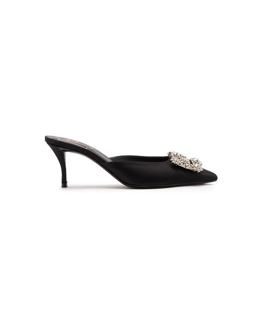 Roger Vivier Black Efflorescence Crystal-Embellished Satin Mules