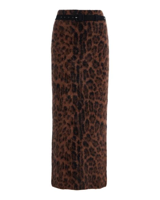 Adam Lippes Brown Levi Belted Leopard Brushed-Cashmere Skirt