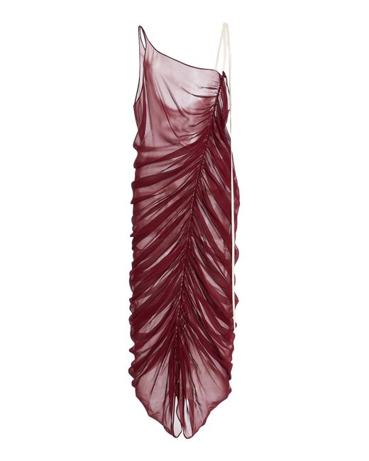 Mel Usine Purple Ines Silk Draped Asymmetrical Maxi Dress