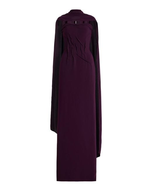 Marmar Halim Purple Hand-Sculpted Crepe Cape Gown