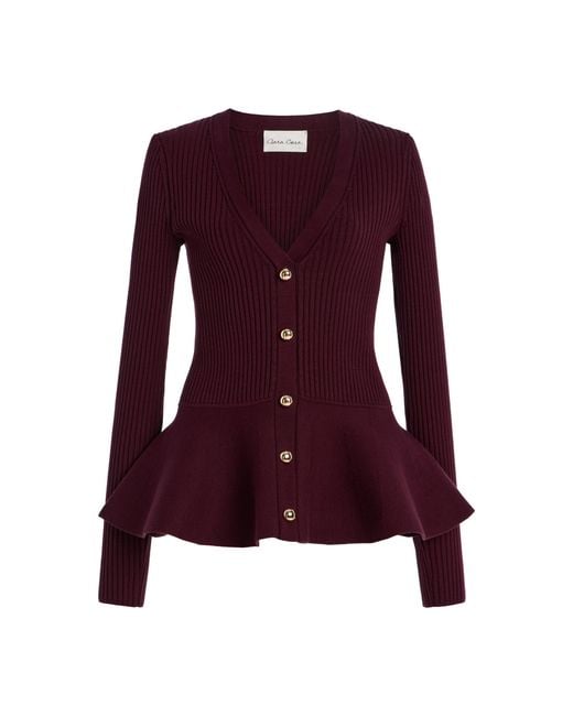 Cara Cara Purple Viva Ribbed-Knit Peplum Cardigan