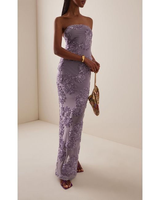 ROTATE BIRGER CHRISTENSEN Purple 3D Mesh Maxi Dress