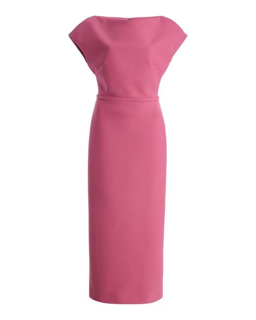 Oscar de la Renta Pink Tailored Bonded Stretch-Wool Midi Dress