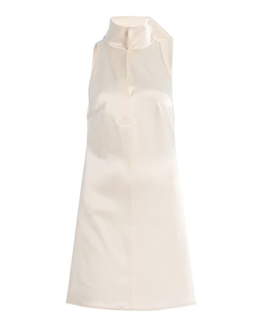 Courreges White Scarf-Neck Satin Mini Dress
