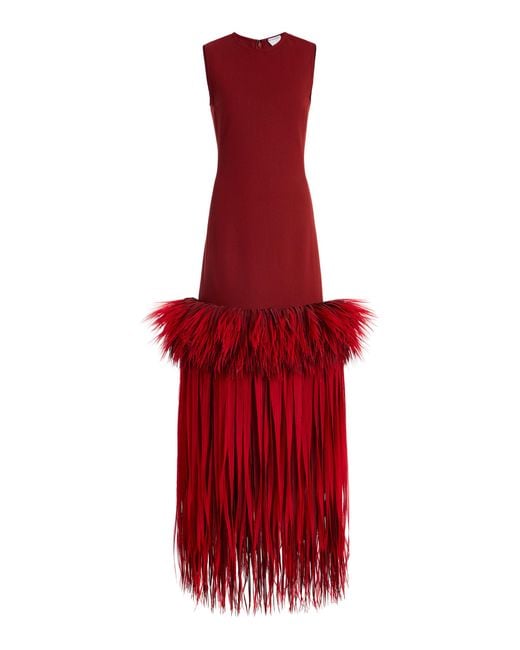 Bottega Veneta Red Fringed Wool-Blend Crepe Organza Maxi Dress