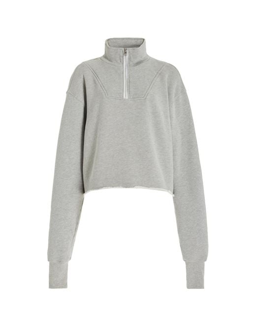 Les Tien Gray Haley Cropped Half-zip Cotton Sweatshirt