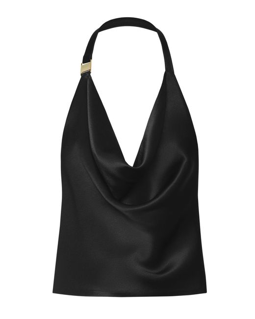 Matériel Black Draped Asymmetric Halter Top