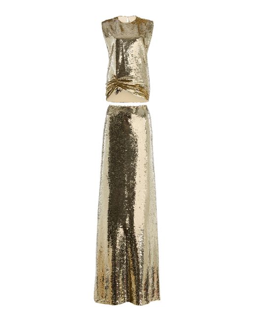 Monique Lhuillier Metallic Sequined Evening Set