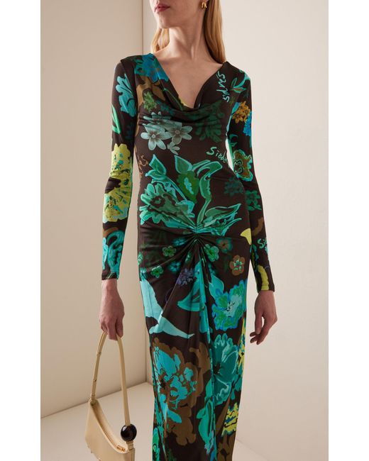 Siedres Green Linny Floral-printed Jersey Maxi Dress