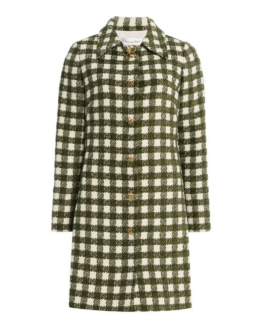 Oscar de la Renta Green Checked Chenille Tweed Coat Dress