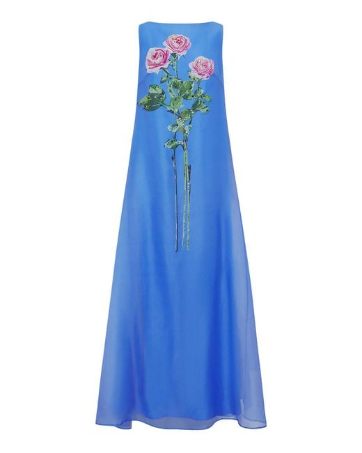 LEO LIN Blue Yumei Embellished Silk Gown