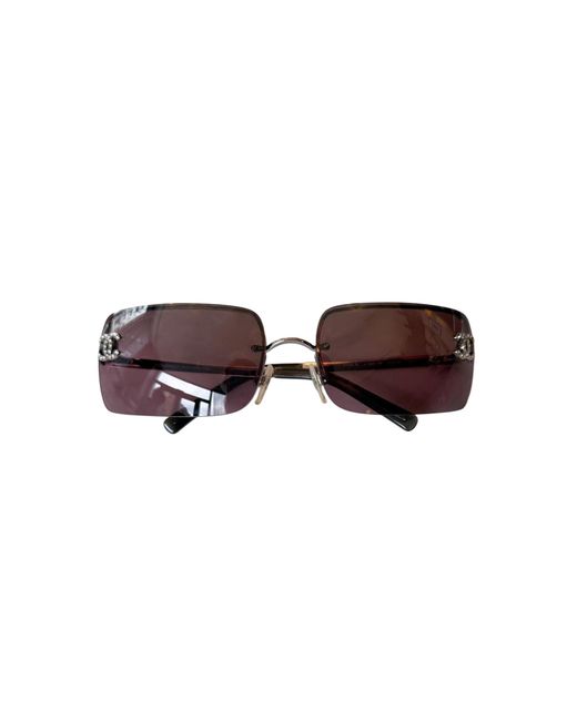 Dear Clementine Vintage Brown Chanel Rimless Crystal Embellished Sunglasses