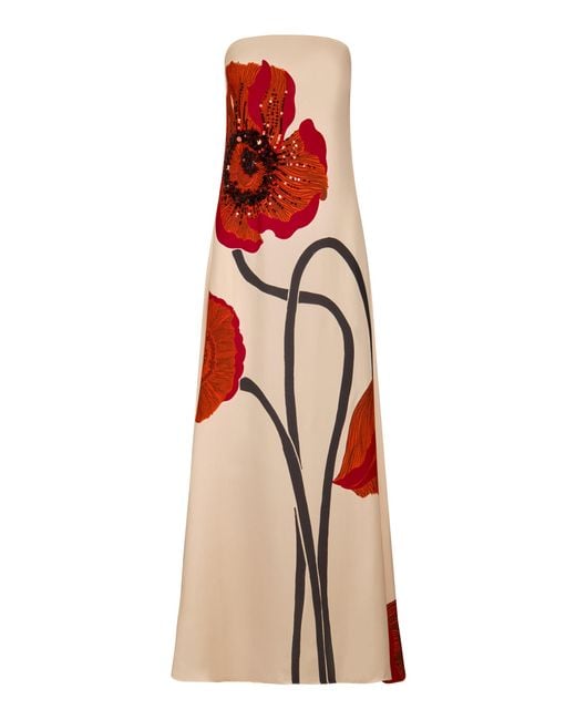 Johanna Ortiz White Petals Strapless Embellished Silk Maxi Dress