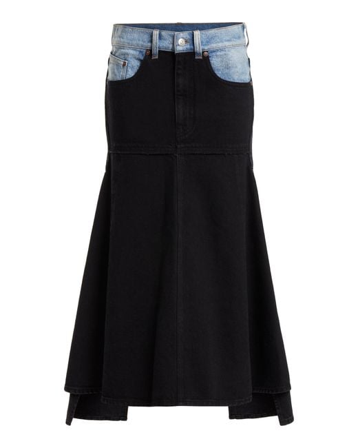 Victoria Beckham Black Patched Denim Midi Skirt