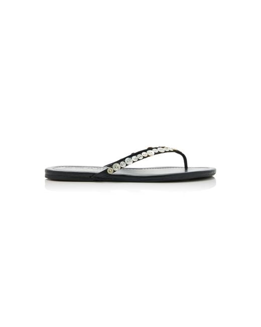 Staud White Freja Embellished Leather Thong Sandals