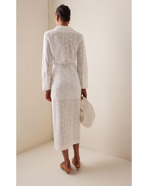 Matthew Bruch White Broderie Anglaise Cotton Midi Shirt Dress