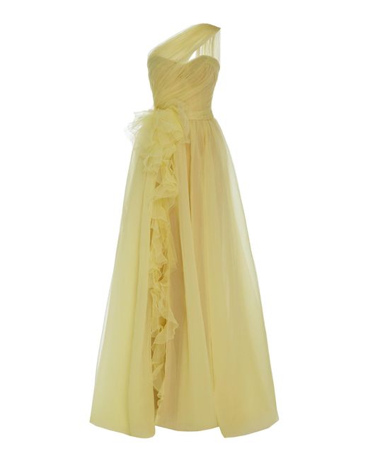 Marchesa Yellow One-shoulder Bustier Organza Dress