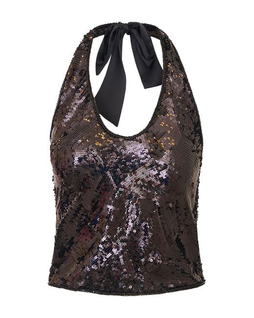 LoveShackFancy Black Ivira Sequined Top