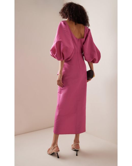 Carolina Herrera Pink Puff-sleeve Silk Midi Sarong Dress