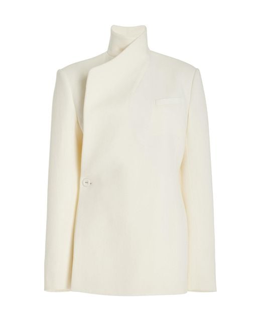 Brandon Maxwell White The Roslyn Double-breasted Wool Crepe Jacket