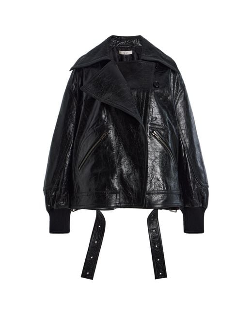 Co. Black Oversized Leather Bomber Jacket