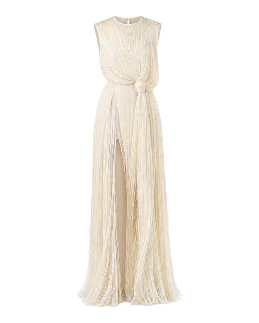 Monse White Asymmetrical Fringed Silk Gown
