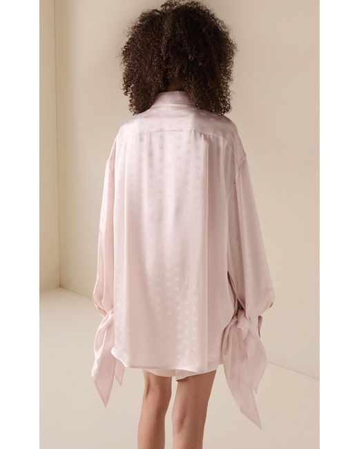 Balenciaga White Knotted-Cuff Logo-Jacquard Silk Shirt