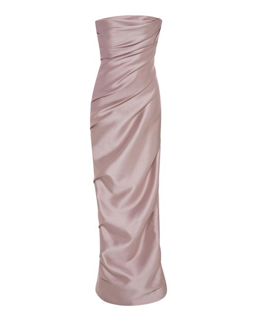 Marmar Halim Pink Draped Strapless Mikado Gown
