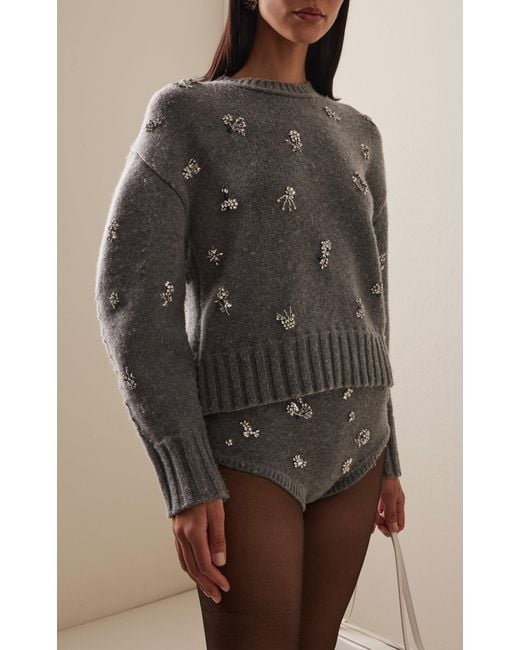 Jonathan Simkhai Gray Coraline Crystal Wool-Cashmere Sweater