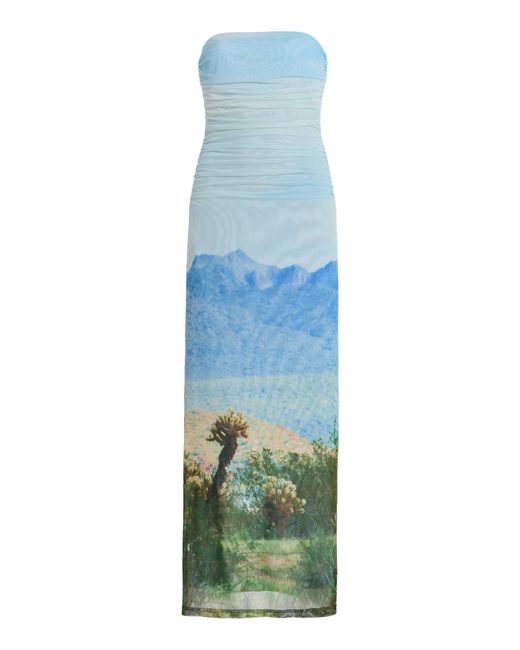Significant Other Blue Exclusive Sura Strapless Printed Mesh Maxi Dress