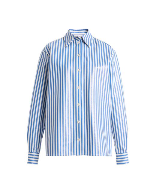 Michael Kors Blue Katia Button-Down Leather Shirt