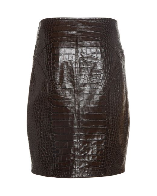 Tom Ford Black Side-zip Croc-embossed Leather Mini Skirt