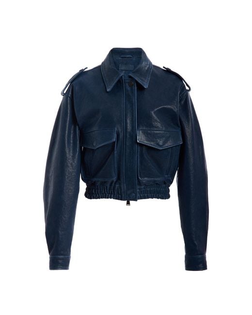 Jonathan Simkhai Blue Roland Leather Cropped Jacket