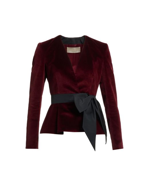 Elie Saab Red Bow-Belt Velvet Jacket