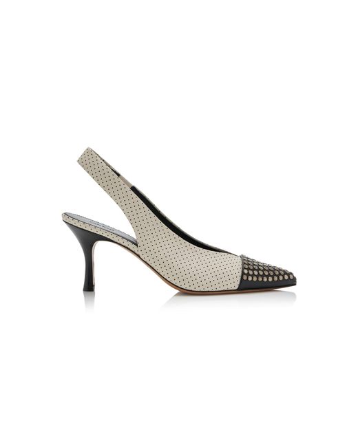 Chloé White Alba Two-Tone Studded Leather Slingback Pumps