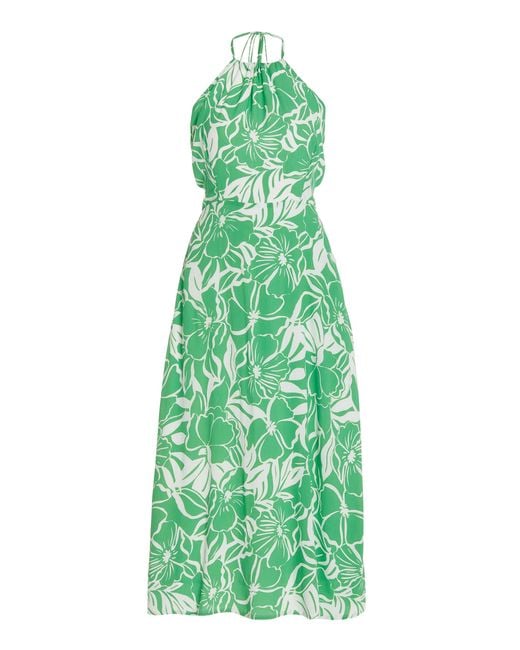 Faithfull The Brand Green Taormina Floral Crepe Halter Neck Midi Dress