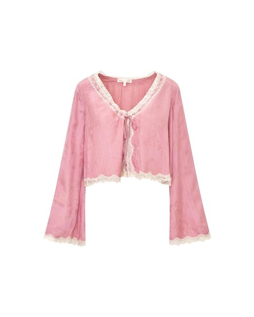 LoveShackFancy Pink Aloria Solid Jacquard Top