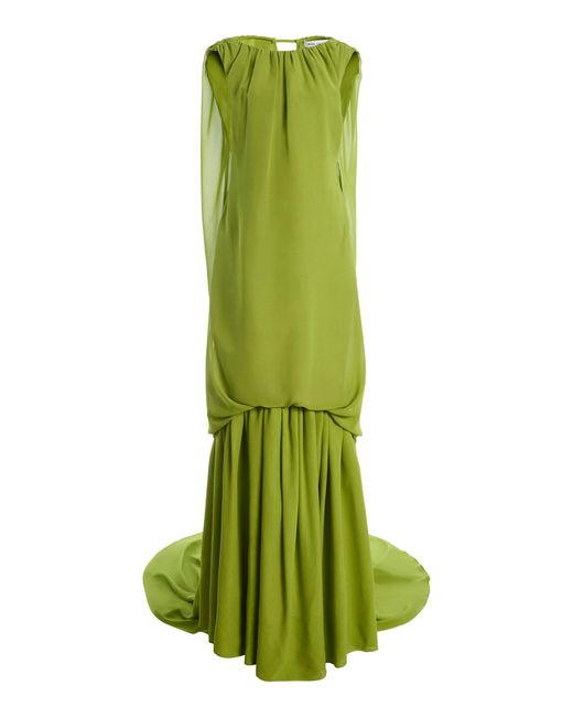 Atelier Prabal Gurung Green Silk Chiffon Cocoon Tie Gown Lined With Henna Silk Organza