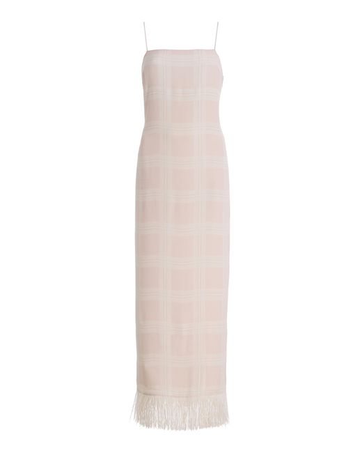 Posse White Exclusive La Isla Lola Fringed Plaid Crepe Midi Dress
