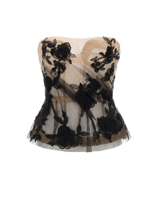 Monse Black Draped Floral Corset Top