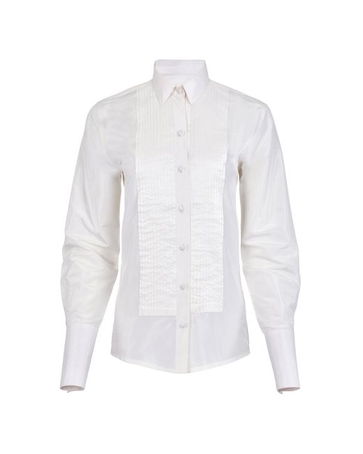 Francesca Miranda White Silk Taffeta Classic Tuxedo Shirt