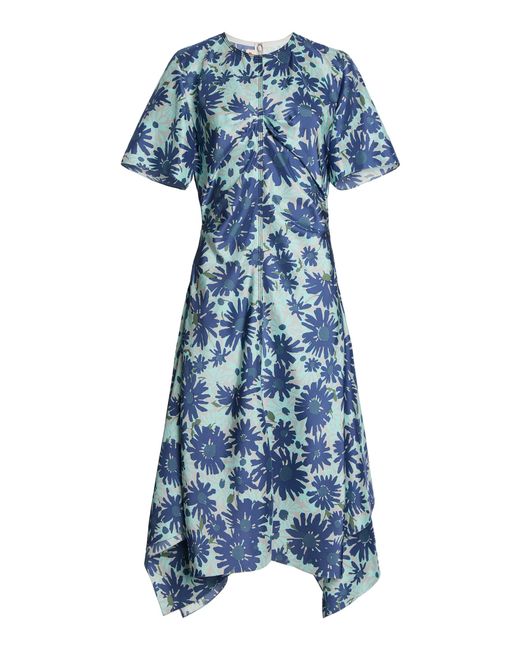 Marni Blue Iris Silk Woven Midi Dress