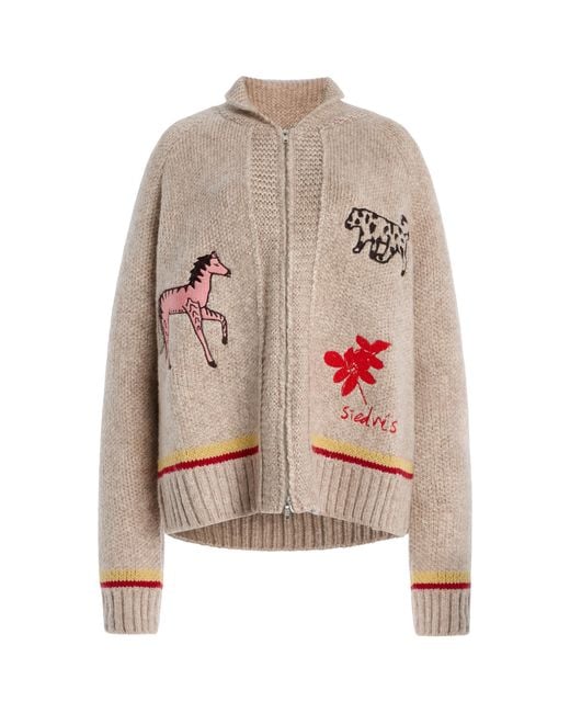 Siedres Multicolor Niasa Embroidered Wool-Blend Knit Cardigan