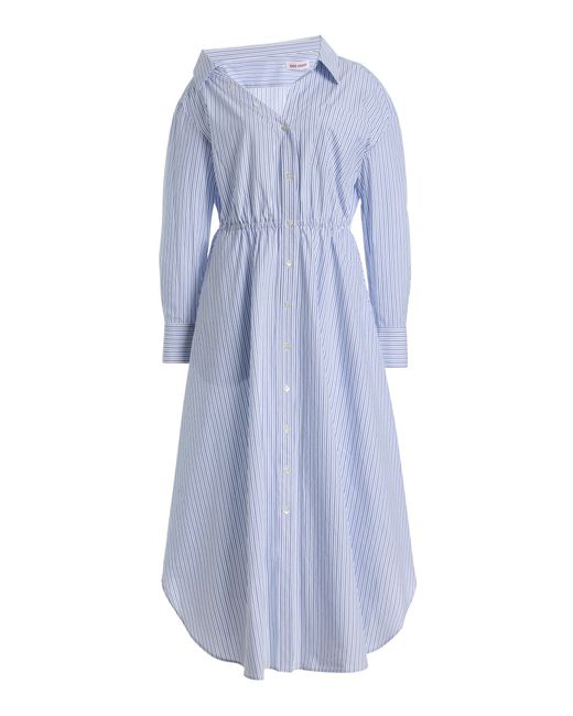 Rosie Assoulin Blue Off-The-Shoulder Cotton Dress