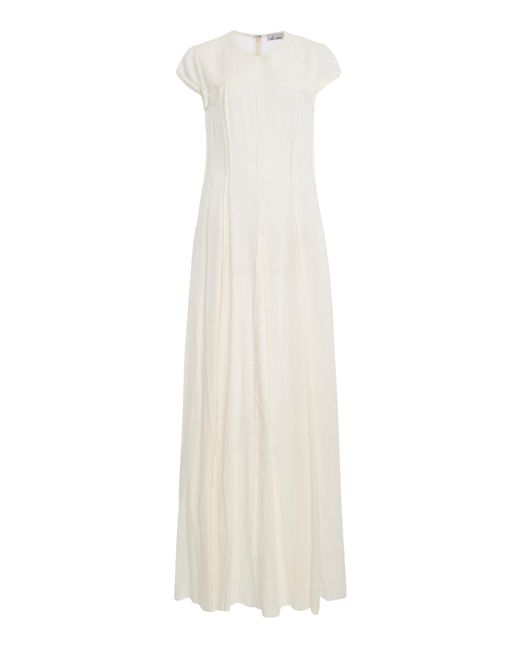 Mel Usine White Gervaise Botanical Voile Cap-Sleeve Godet Dress